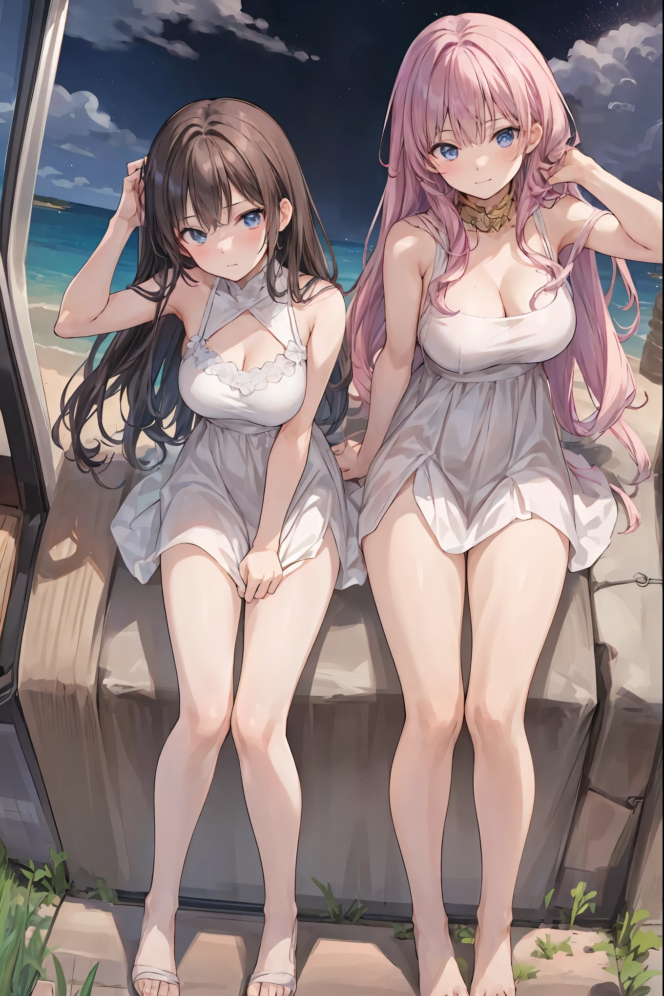 star座のパーソナリティ化,夜空に輝く十二star座がpeopleの姿を得て舞い降りる,(((Gemini twins))),((from above:1.2)),field,starが見える丘で,流star、空から降り注ぐ流star、無数の流star群、girl2people,they look the same,Gemini girl,twin girls,monozygotic,soft expression,year zero,Elegant Behavior, Delicate Shape ,細部までこだわり抜かれたRealistic表現,exquisite digital art,Mysterious Night Sky Background,star々white Greek style dress,High Quality,4K,Ultra Fine,Realistic,picture that follows the skin,HDR,UHD,expert level with delicate background, ,bokeh