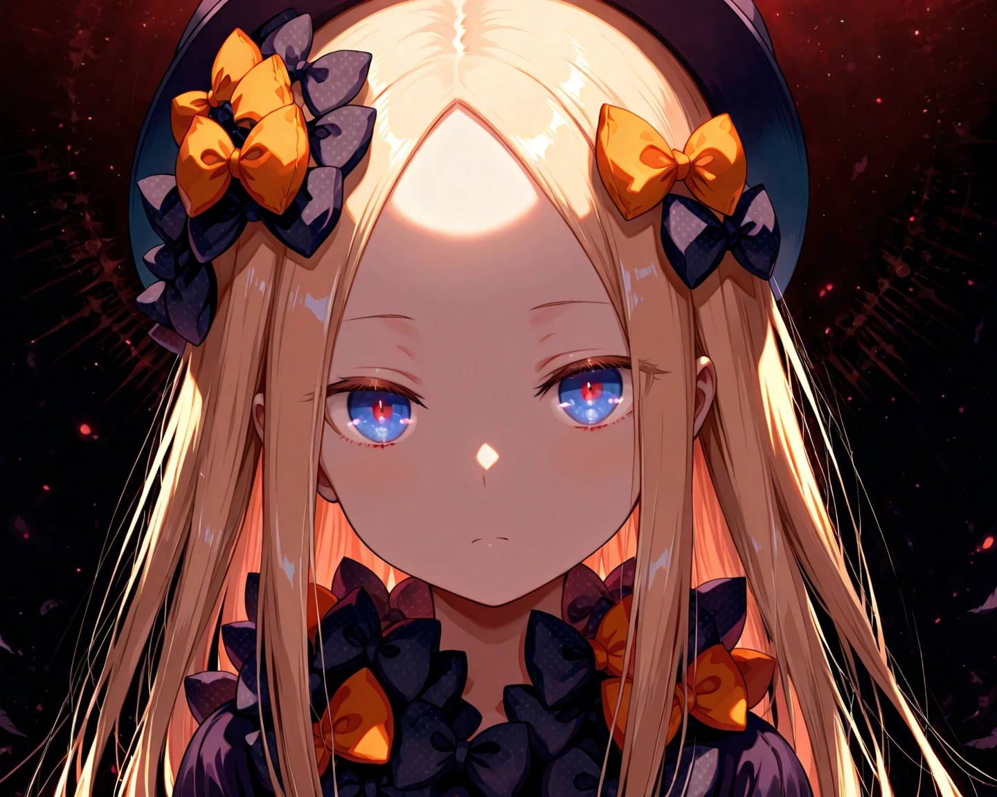 ,((One man and one woman,)),寝そべっている,Showing off her ,masterpiece, best quality, highres, hmaw1, long hair, hat, black dress, long sleeve, black sleeves, white bloomers, cowboy shot,Open Mouth Smile, Simple Background