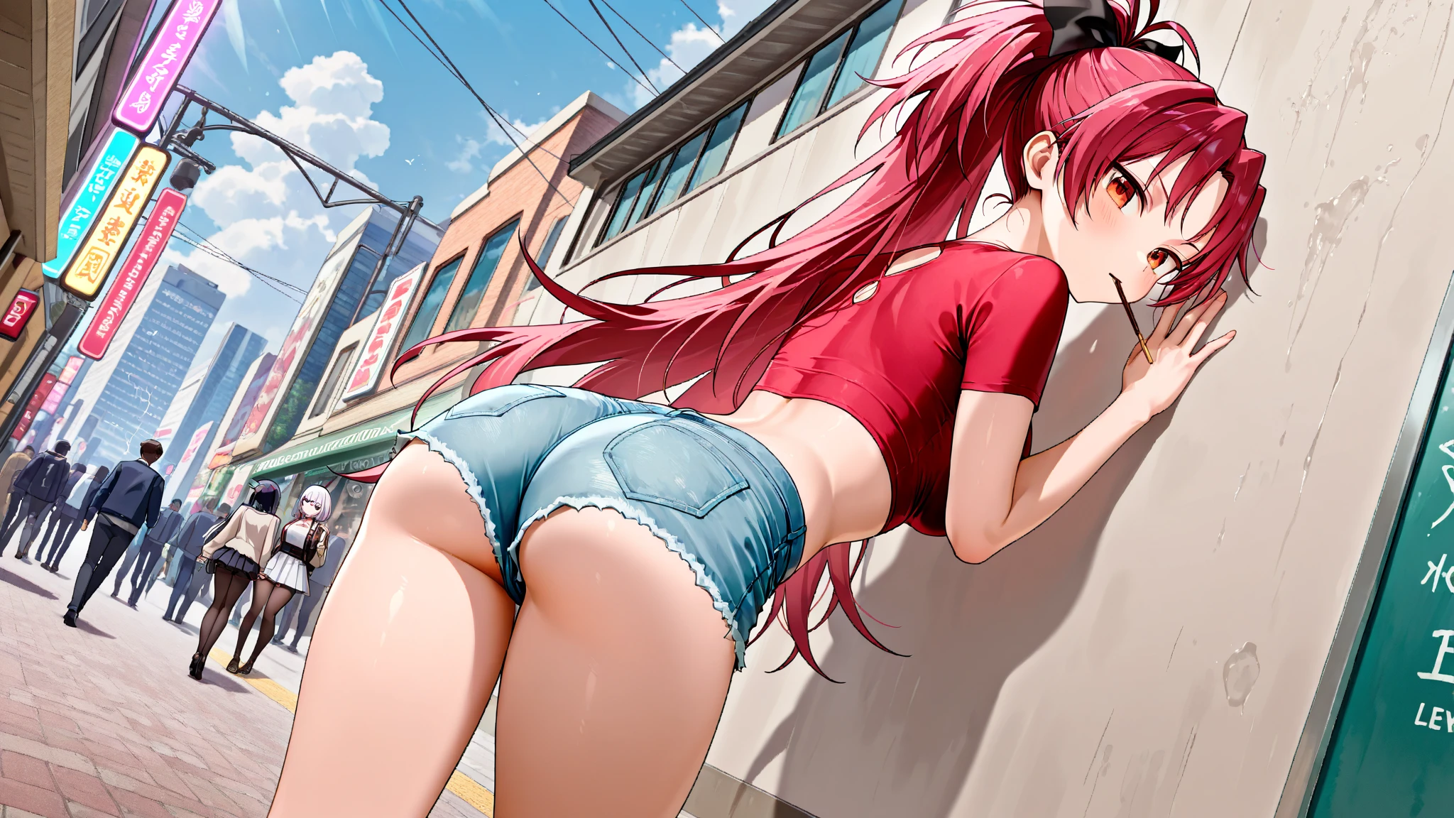 UHD, anatomically correct, textured skin, highres,high details, anatomically correct, retina,wearing white lingerie, beach , pixiv standards upscale,from behind, from outside, from below, lens flare, Ultra-Wide Angle,big ass,butt focus, show her ass,red hair,Kushina Uzumaki, blue eyes, anime Naruto , mom, milf