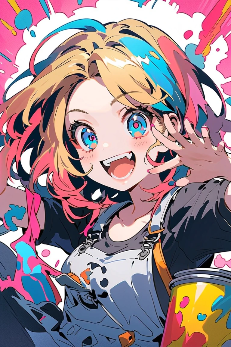 Graffiti Face, Colorful eyes, Open your mouth, Yandere Expression, smile, Looking at the audience, can'I can'I can'I can'I can't see my hands, pastel colour, thought, Get help、(Redhead)、short hair、Bob Hair、Clear Eyes、Expressionless、Angry face、Hair between the eyes、sing、Glare、((Get angry))、((Up to the upper body))