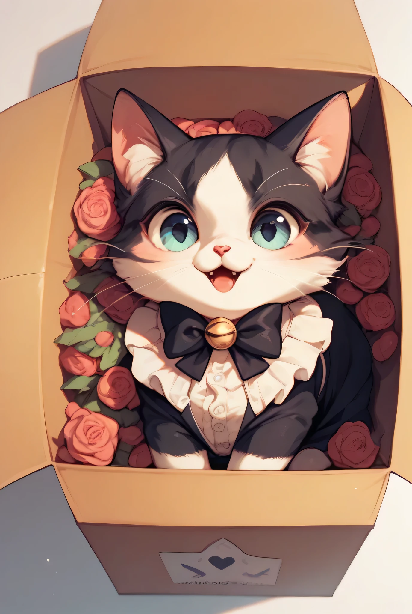 Very cute tuxedo cat in a box