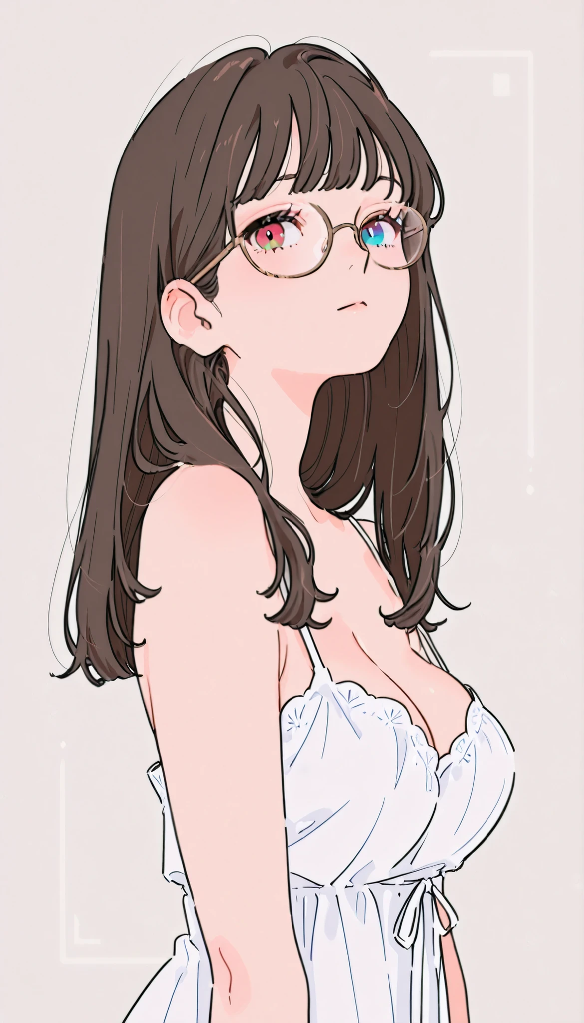 score_9, score_8_up, score_7_up, ((masterpiece)), (best quality), delicate details, big breasts, long sideburn, heterochromia, glasses model