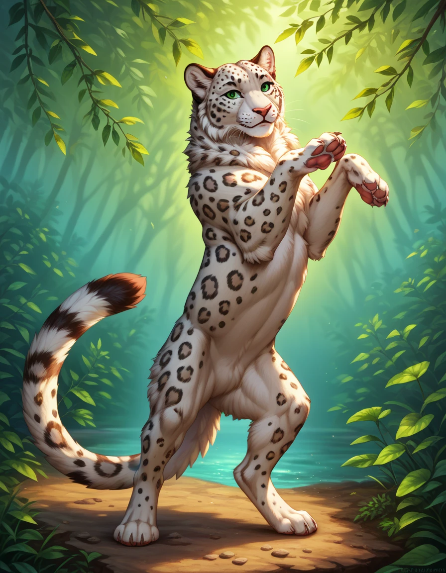 ((Masterpiece)), ((Best Quality)), (Very Detailed), ((Very Detailed)), 4K, (8K), very aesthetic, absurdres highres, 1 male, anthropomorphic cheetah, furry, kemono, A cheetah swims in the river in the cold early morning light, stretching out its front legs and kicking its hind legs. His eyes are wide open, his mouth is open, and he has a concentrated expression on his face, and his lithe body with spotted patterns is depicted along with the movement of his muscles. Grass and trees sway in the background, and animals can be seen in the distance,雌のチーター