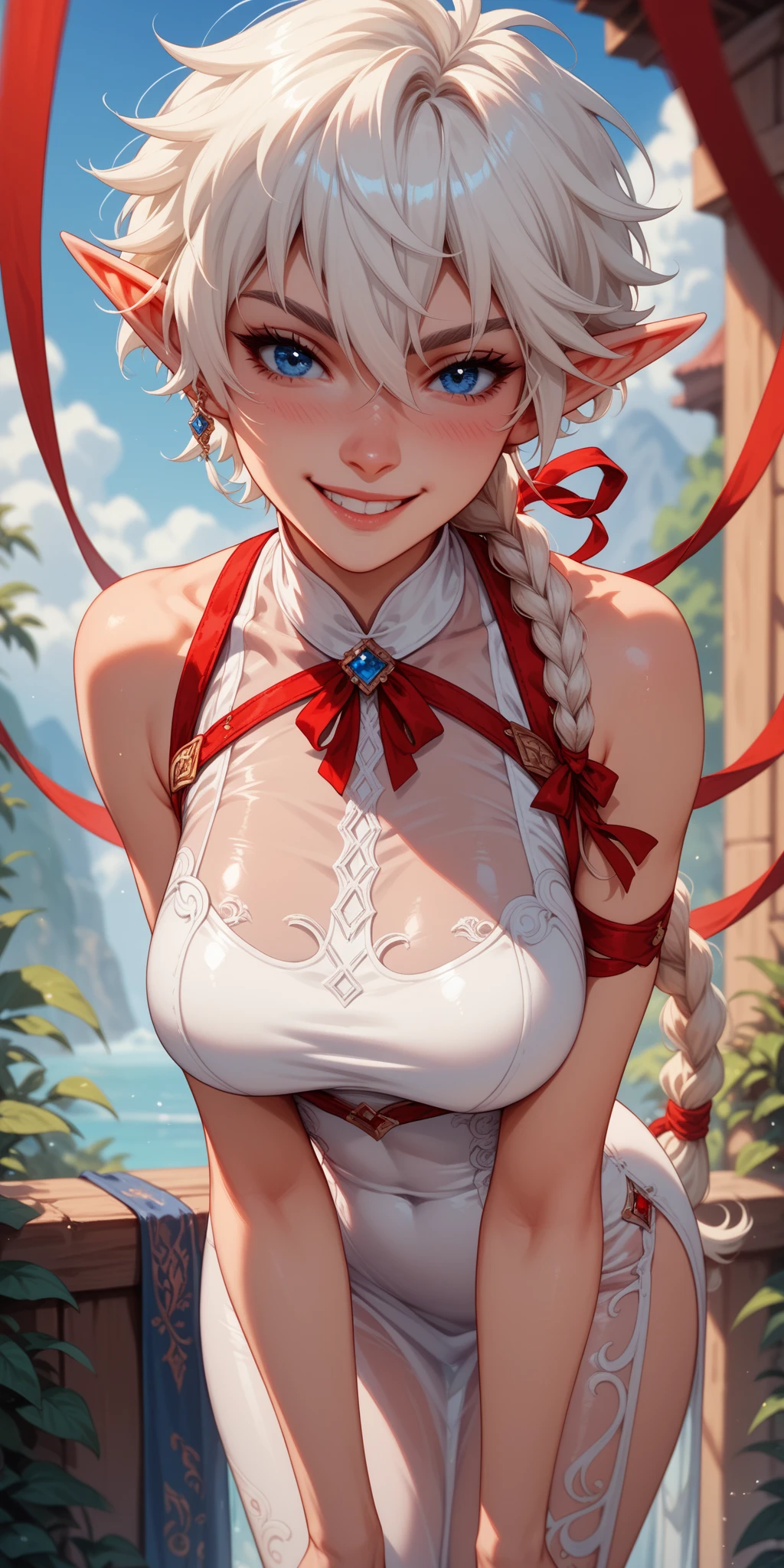 1 very mature woman ((with sheep's horns:1.5)),superlative,seduction,very ???????????,very big ????????,thick thighs,straight hair ribbon,white hair,slightly open mouth,big eyes,glossy,very pretty face,slender waist,very ??????????? abnormally ?????????????,tomboy, boyish,((angular silver short hair)),((dark skin)),

(((red_eyes:1.3))),intricate eyes,beautiful detailed eyes,symmetrical eyes,((((lustrous skin:1.5,tanned skin,bright skin:1.5,skin tanned,shiny skin,very shiny skin,shiny body)))),(spider lower abdomen,narrow waist,wide hip,bimbo body,inflated legs,thick thighs),(((detailed face))),

(cute,slutty,sensual,seductive look,seductive,((??????)),opulent,sumptuous,longingly,((????))),

pure white microbikini,lace stockings,dark makeup,hair ties,Emerald green earring,see-through,show frilly panties,❄️🧊💙😍😊👧🎄

(seductive pose:1.0),embarrassed,(centered,scale to fit dimensions,Rule of thirds),

((snowy pine forest at night, dark forest, swamp, murky water, foggy, creepy aura, eerie atmosphere)),with dark stormy clouds,winter,scenery:1.25,intricate scenery,((snow forest background)),

(Glossy winter ornaments),highres,sharp focus,(ultra detailed,extremely detailed),(photorealistic artwork:1.37),(extremely detailed CG unity 8k wallpaper),(((vibrant colors,vibrant theme))),(intricate),(masterpiece),(best quality),artistic photography,(photography taken by sldr),(intricate background),perfect rendered face,perfect face details,realistic face,photo realistic,((intricate detail)),(((realism))),
