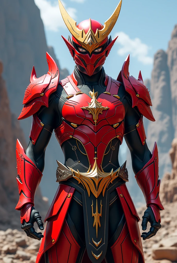 High definition image quality, 8k photo, (intricate details: 1.2), cinematic lighting, there is a man in a red and gold costume holding a sword, tokusatsu, the red ninja, kamen rider character, fujin, mk ninja, power ranger, toei, the seventh secret power ranger, kamen rider, inspired by Yasutomo Oka, ninja, hidetaka tenjin, inspired by Ryūsei Kishida, , , , , --q1, DSLR --v6 --s2