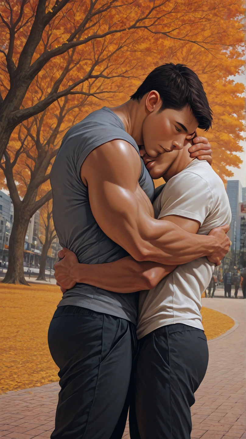 (: 1.5),(male crew cut short hair:1.8) (man and woman hugging and kissing: 1.5), (man and woman: 1.5), smile, (A man wears a navy blue short-sleeved round neck t-shirt.: 1.3), Navy cargo pants, Korean guy , korean men, (High gloss details), chest muscles, large arm muscles, blood vessel, Big muscles, Broad shoulders, looking at the audience, Balancing the eyes, smile, Close your eyes, open your mouth., (Close your eyes, open your mouth. : 1.3) , ,( very long big : 1.8), (Big ), ( of the : 1.1), (How: 1.8) ,( woman: 1.9), Make love, , , lust, (, In front of the bread shop: 1.3) , ( How:1.8), ( very long: 1.6),  very Big, (Big ), ( of the : 1.6), ((very big, very long )), , hold your hand on your , () , (How in bread:1.5)