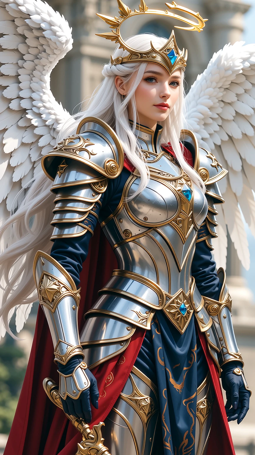 Masterpiece, absurdres,award winning photo, extremely detailed, amazing, fine detail, extremely detailed eyes and face, by lee jeffries nikon d850 film stock photograph 4 kodak portra 400 camera f1.6 lens rich colors hyper realistic lifelike texture dramatic lighting unrealengine trending on artstation cinestill 800 tungsten, beautiful woman , slim, tiny waist, smiling, excited, looking at the viewer seductively, (a woman in a armor and gold accessories, golden wings, wearing AGF:1.1), (redshift style:1.1), (analog style:1.1), realistic, photo shoot, professional, high contrast, blonde woman,(Nadia, wearing sunglasses:1.15), 1girl, solo, expressive look, HDR, highest quality, sharp focus, looking at viewer, facing viewer, 8k, blue eyes, wearing (Paladin_glam armor, armor decorated with jewels, paladin armor:1.15), final fantasy xiv setting, ultra sharp resolution