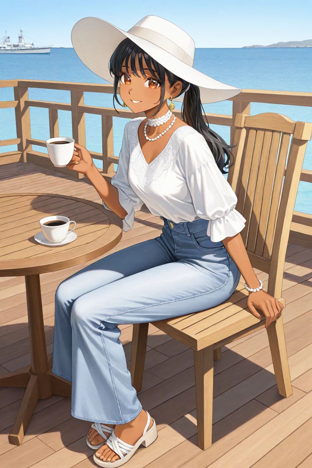 Piel palida, cabello cafe largo con mechones rubios y fleco,ojos cafes,pecas,chaparrita,sonriente, con traje de la U.A en campo de entrenamiento