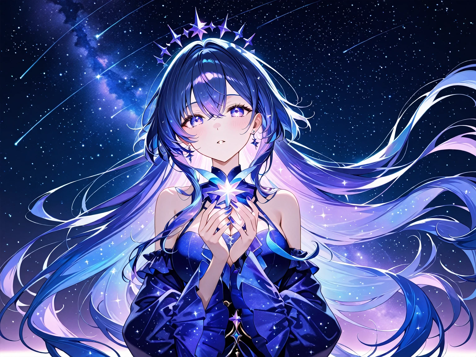 Long hair girl, beautiful, soft purple, soft blue mix