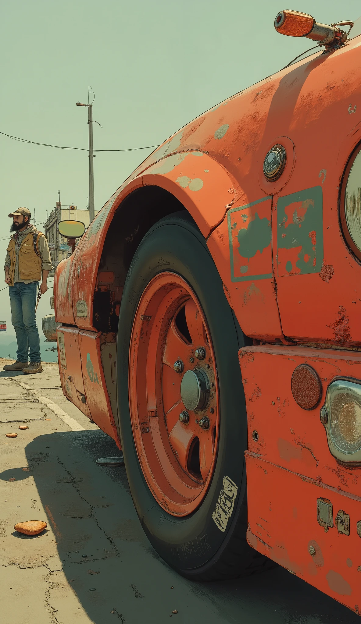 Close up of a race car with red wings on the side of the road, Akira Toriyama 📹, Anime Car Wrap, porsche rsr, Hyper Details!!, Miura Kentaro Style , sweat drips, Fujifilm”, happy!!!, Amazing Masterpiece, Miura Kentaro style , 8k highly detailed ❤🔥 🔥 💀 🤖 🚀