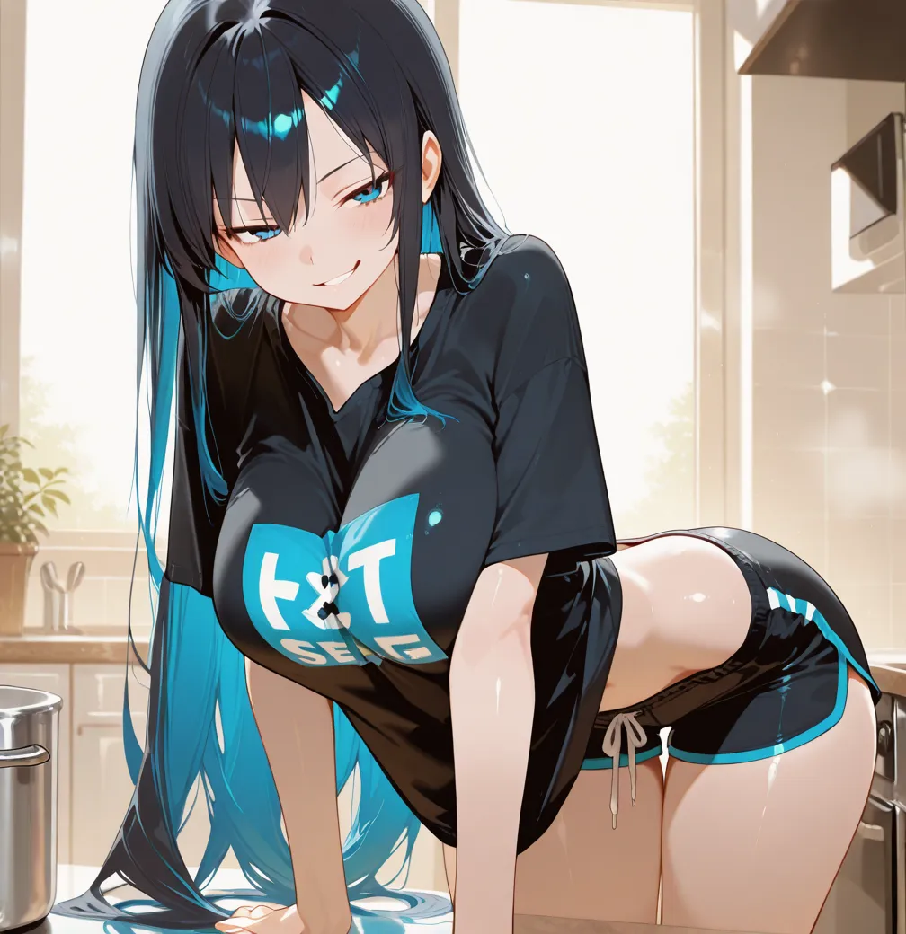 8K,(( 1 girl in)), Character focus,EVA ，‎Black tight swimsuit，posture，Confined spacelack hair，cute，shy，fart