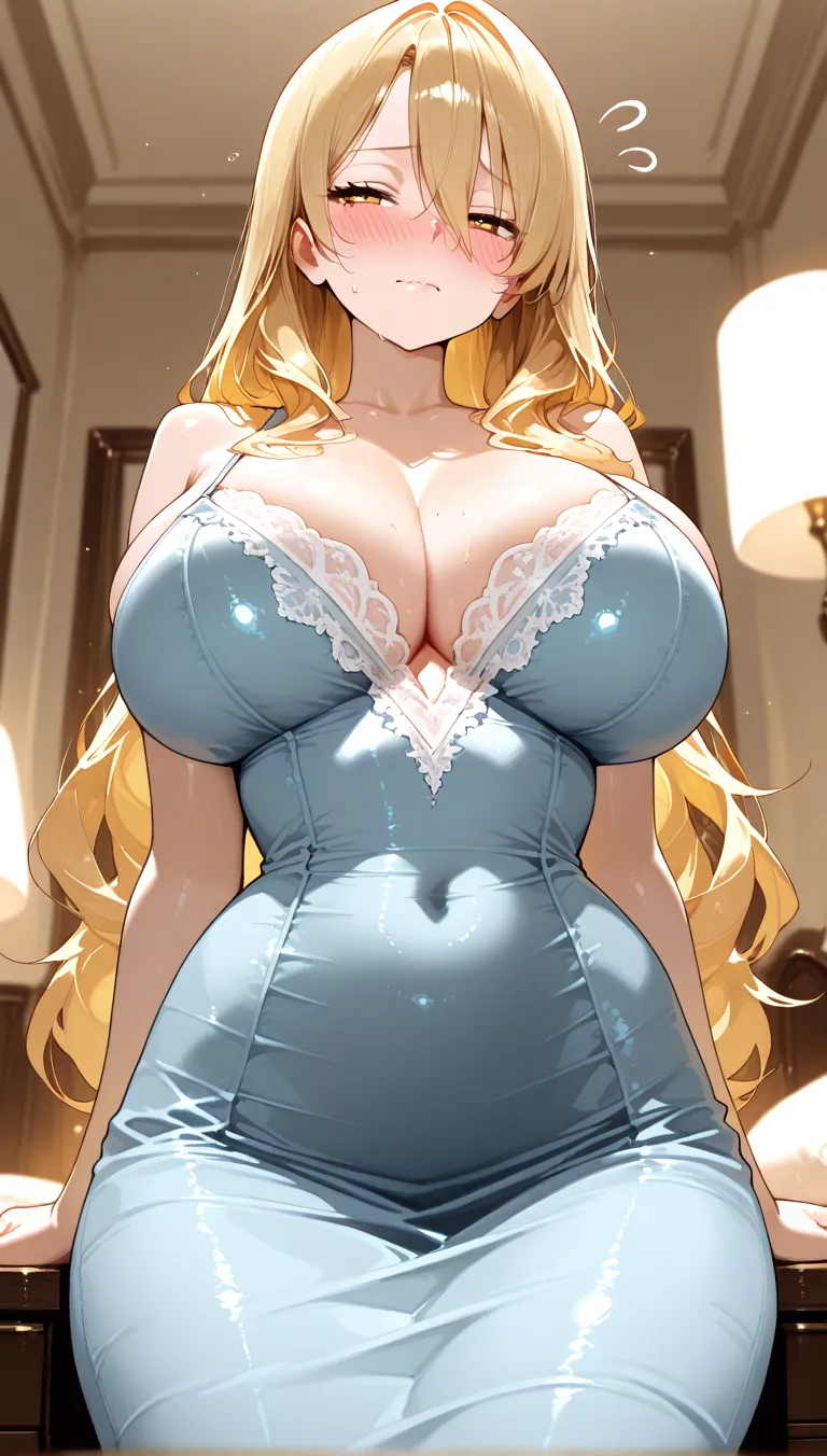 ultra realistic 8k cg, masterpiece, ((ultra detailed background,  intricate detail, highly detailed, fine details best quality, hyperdetailed face)), ???????????????? ,beautiful lighting, absurdres, BoaHancockV2,  1girl, solo, blond hair, long hair, jewelry, closed mouth, ), cleavage, minidress, ???? shoulders, curvy, midriff, curvy, thighs, shiny clothes), blue eyes, complex detailed background, indoor, palace), ((cowboy shot)), curvy, (????????????????: 1.4), seductive smile, cowboy shot,, earrings, jewelry, elf ears