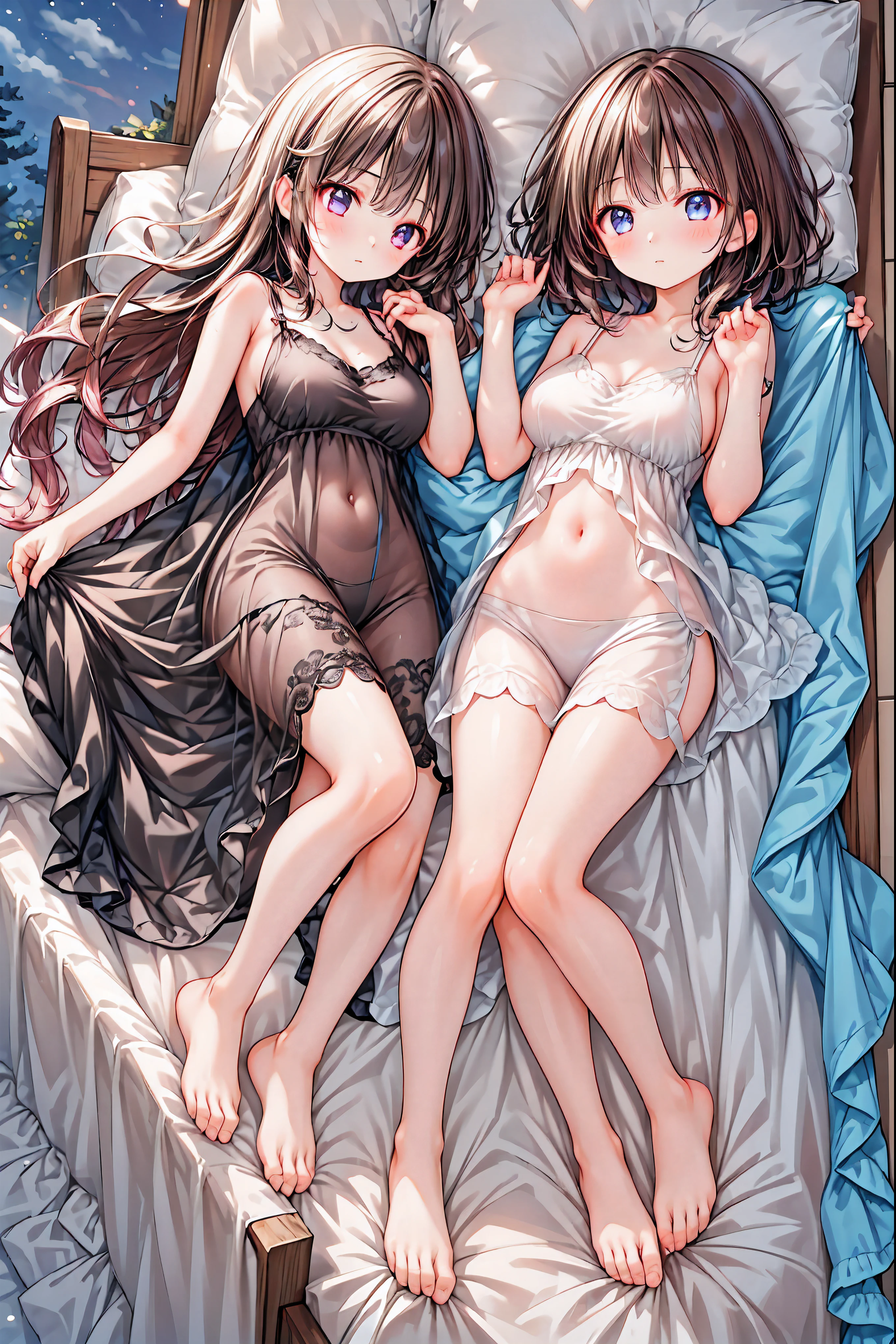 Personalization of Star Constellations,Twelve Stars Shining in the Night Sky take the form of people and soar down,(((Gemini twins)))，((from above:1.2)),field，Stars Can Be Seen on the Hill，Stream star、空から降り注ぐStream star、無数のStream star群、girl２people，full shot，full body view，they look the same，Gemini Girl,twin girls，monozygotic，soft expression,year zero,Elegant Behavior, Delicate Shape ,Realistic Expression with Attention to Details,exquisite digital art,Mysterious Night Sky Background,star々white Greek style dress,High Quality,4K,Ultra Fine,Realistic,picture that follows the skin,HDR,UHD,expert level with delicate background, ,bokeh