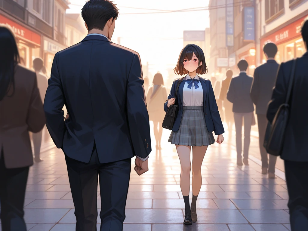((a modernized anime city with people walking the streets))