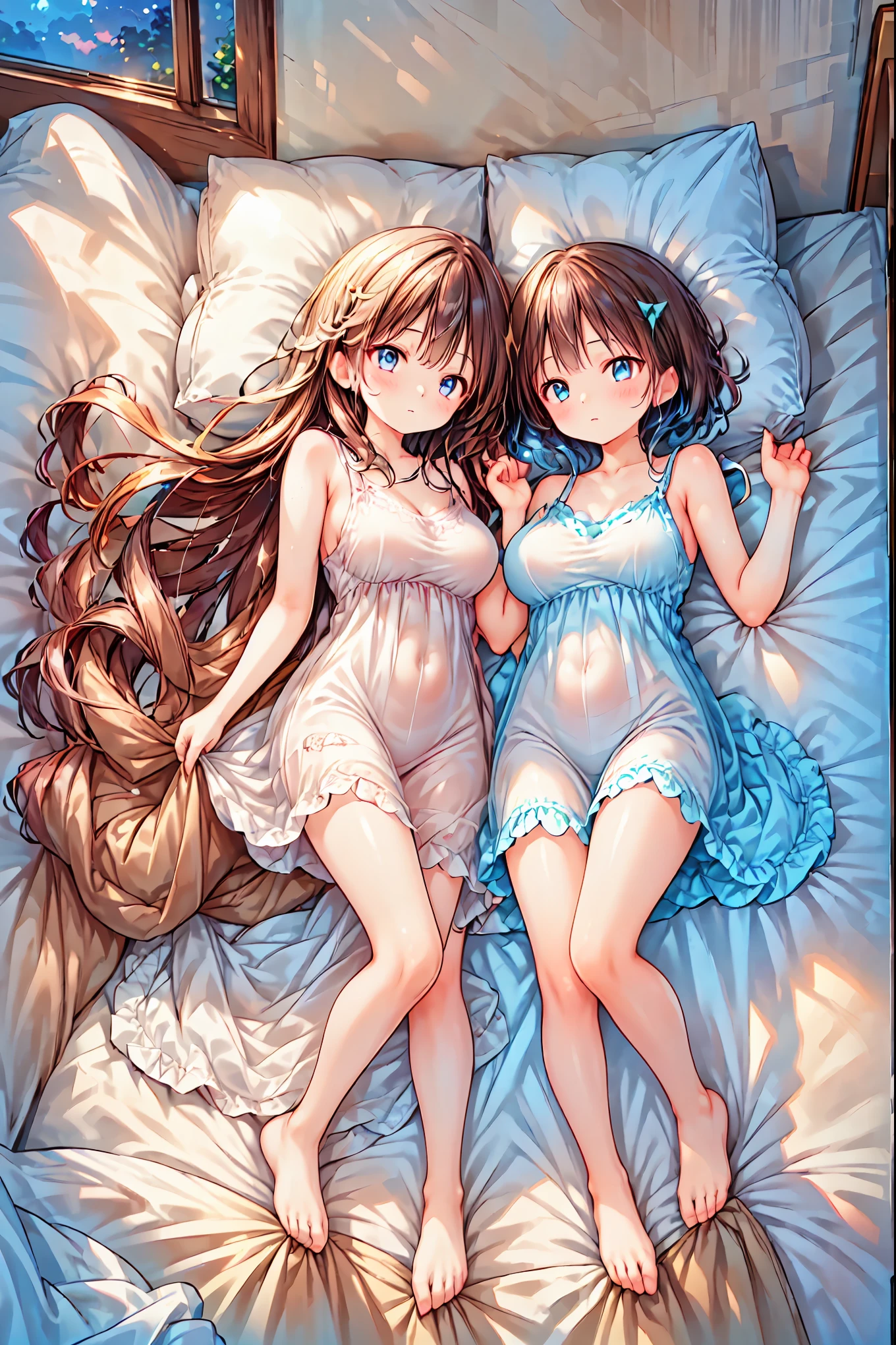 star座のパーソナリティ化,夜空に輝く十二star座がpeopleの姿を得て舞い降りる,(((Gemini twins))),((from above:1.2)),field,starが見える丘で,流star、空から降り注ぐ流star、無数の流star群、girl2people,full shot,full body view,they look the same,Gemini Girl,twin girls,monozygotic,soft expression,year zero,Elegant Behavior, Delicate Shape ,細部までこだわり抜かれたRealistic表現,exquisite digital art,Mysterious Night Sky Background,star々white Greek style dress,High Quality,4K,Ultra Fine,Realistic,picture that follows the skin,HDR,UHD,expert level with delicate background, ,bokeh