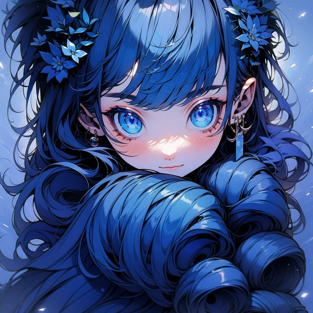 Close-up of a cartoon girl with blue hair and a yellow shirt, 2D Animation, 2D Animation style, 2D Art, 2D Art, 2D from Gorillaz, 2D from Gorillaz, 2D Gorillaz, Screaming Cerket, 2D Sprites, Jinx Face, short hair, Small , , ((Black Hair, Bright blue fur inside:1.4))