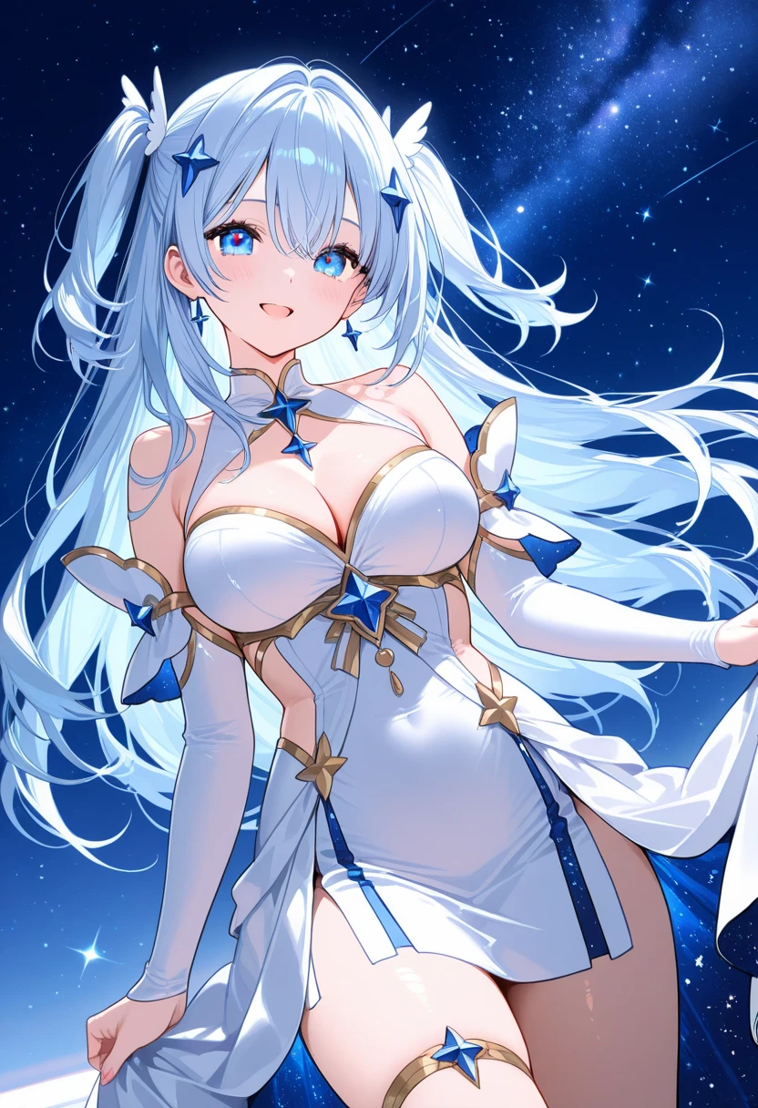 4k,hight resolution,One Woman,White-blue hair,Long ponytail,Bright blue eyes,large full breasts,hime,Princess dress made of ice,Princess Tiara,jewel decorations,Castle made of ice,nigh sky,Background of the Oora Borealis