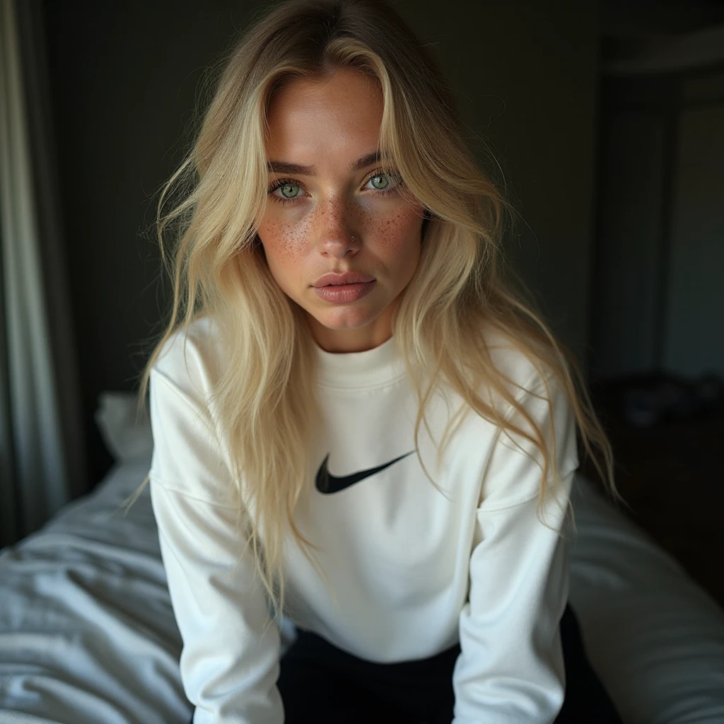 1 beautiful 18 year old Italian, Blonde ,professional cinematic selfie photo , de todo el cuerpo muy atractiva de pelo muy largo con ondas ondas en el cabello Blonde con raĆces , give light green eyes in a park with a blue sky and trees in the background with a gray zip-up hoodie with front pocket and Gym shorts Fresh ,(( realistic photo at night), ((Beautiful teenager )),((angelic face)),((full body photo with clothes ),cabello Blonde, ((de blond hair)), blond hair ,light green eyes , whole body ,realist, a ,very elegant, of celestial roots, Blonde pelo, LUT by Instagram ,beautiful teenager, ultra realistic hands at night, with a ponytail hairstyle back high up photo realistic professional camera, show their tail