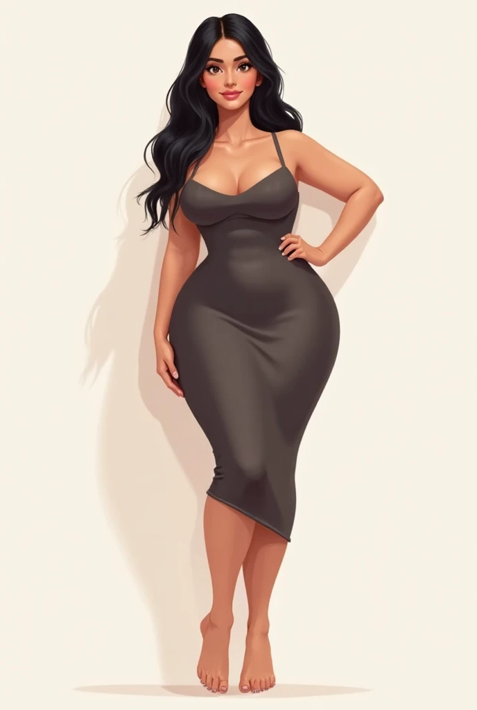 a close up of a woman in a black dress and a pair of heels, thicc, curvaceous. detailed, heavy looking, obese ), tanny skin, curvaceous, chunky!!!, she has a jiggly fat round belly, realistic shaded perfect body, realistic body shape, alluring plus sized model, fat woman, full body! shot