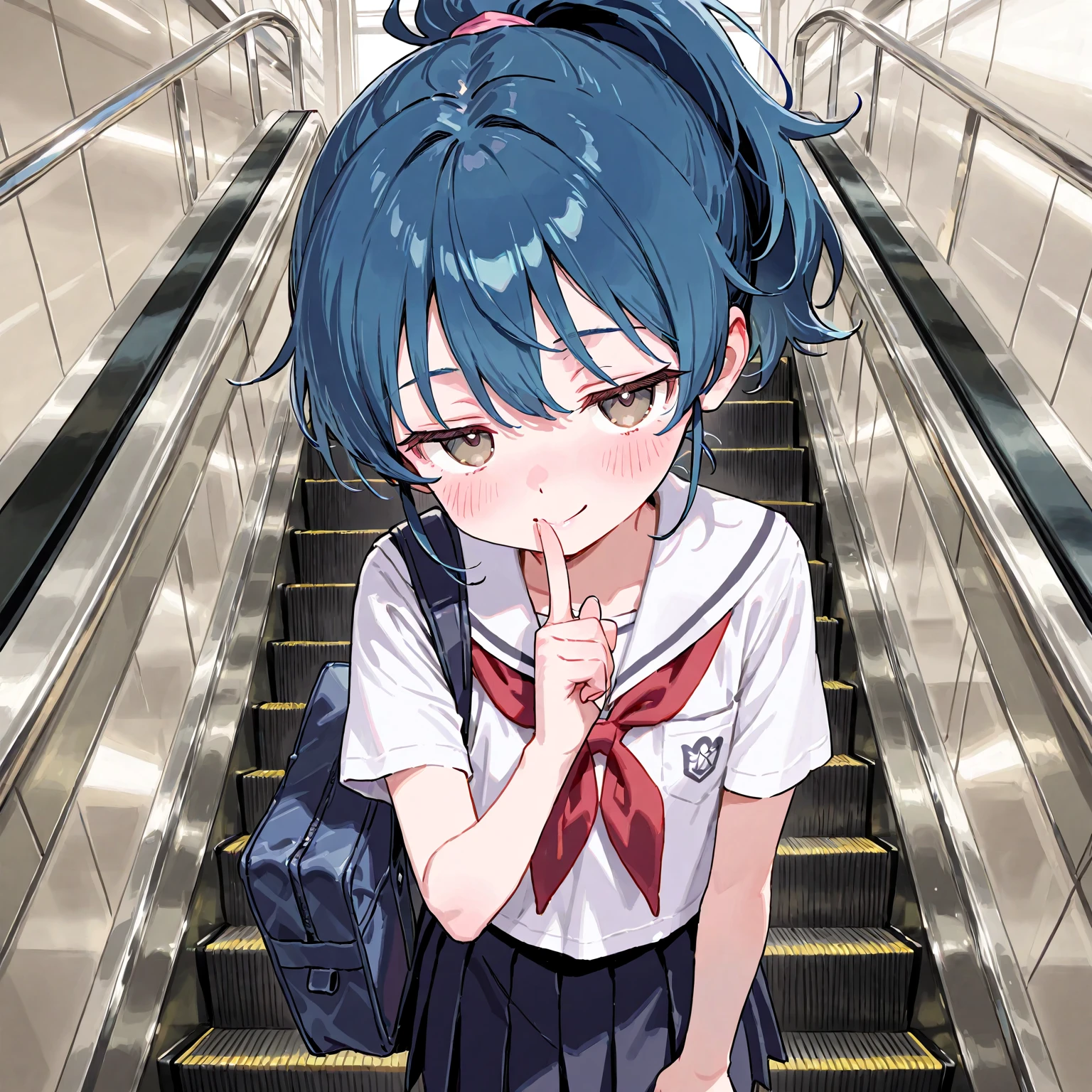 A girl lying on the bed，Wearing only ，Black hair with two long braids，blue eyes