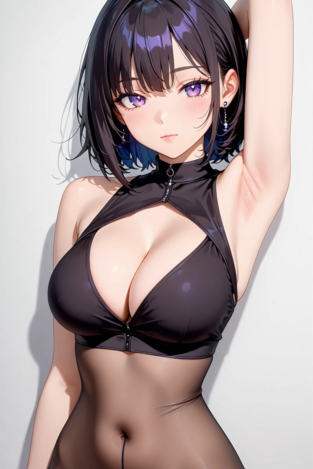 Short Bob、Wrist watch、mole（Right cheek）、Confused expression、Head scratching pose。masterpiece, Highest quality, Ultra high definition, Maximum resolution, Very detailed, Beautiful Skin, anime,、topless、Panties、Sticking out her butt、Three-dimensional