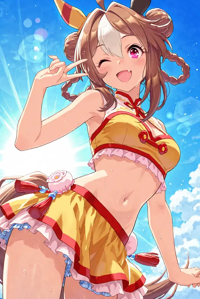  actor、ちいさなスーパーIdol、(10 years oldのgirl)、(Beachで泳いだり)、(Laughing)、ダンスをしているgirl、Cute girl、Primary school students、Young Girl、(Flat ?????)、(Small ???????)、（（（Ａcup）））、bust７５centimeter、Idol、Droopy eyes、yellow、Small and delicate body、Slender、Super detailed face、(Big eyes:1.2)、Make your eyes clearer、double eyelid、超High resolution,、Wide forehead、No makeup、Realistic eye and facial details, Perfect teeth alignment、Perfect eyes and a perfect mouth、スクールSwimwear、Bloomers、1girl、Gravure pose、ponytail、Charm、Beach、mini skirt、gold、 Dark Eyes、Wink、Swimwear、??????、slender、(Ａcup)、ballerina、Shiny satin fabric、Pool Party、Perfect Face、Perfect Eyes、Narrow waist、ribbon、beautiful girl、（Short Hair）、ribbonの髪飾り、Garter Ring、マイクロ??????、10 years old,girl,,flat ?????,Highest quality,High resolution,Detailed Background,Beautiful face in every detail, Teenage beauty, Cute hair color, Brown Hair, Black Hair, Bobcut, Twin tails, A big smile、To lift your mood、 Summer sun、Shining Sea,Super detailed,(masterpiece:1.2) , (Highest quality:1.2) , (Super detailed:1.d,Super detailed,anime,girl,Blonde Hair,サイドponytail,break,Red eyes,break,Beach,??????,smile