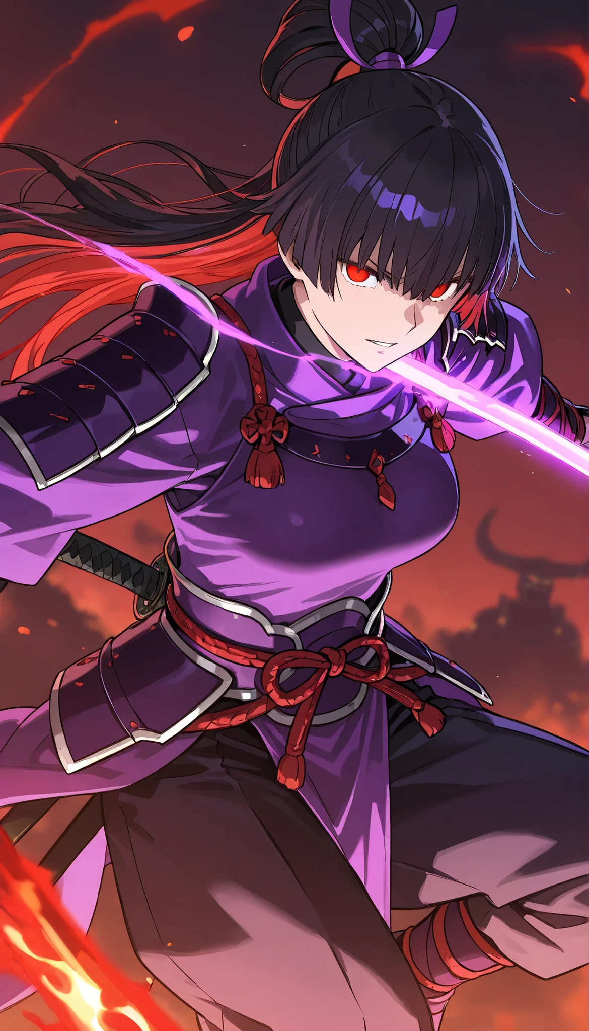 (FGO: Sexy Lord Thunder), purple samurai clothes,one woman between stores
