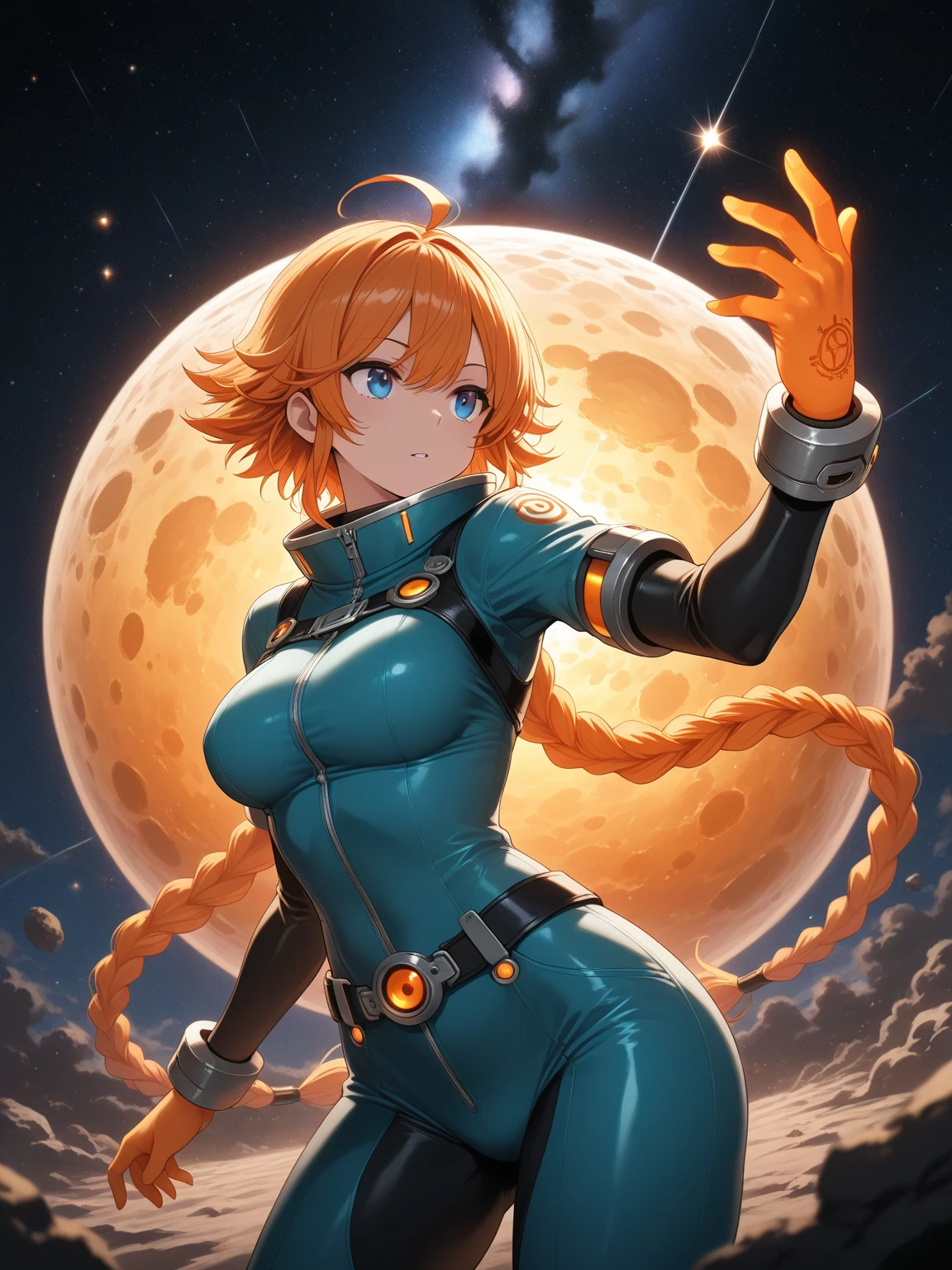 (masterpiece, top quality), (medium),official art, beautiful and aesthetic:1.2),(feldt:1.3), (fractal art:1.3), gundam00, pink hair, ((yellow bodysuit)), from side, (slendered abs:1.2), looking at viewer,(((starry sky))), stars in the background,((black gloves)),((gigantic breasts:1.5)), (drill hair),((ultra detail eyes:1.5)),((extremely detailed CG unity 8k wallpaper,masterpiece, best quality)), ((ultra-detailed:1.5)),(best illumination, best shadow, an extremely delicate and beautiful),(extremely detailed CG unity 8k wallpaper,masterpiece, best quality, ultra-detailed),(best illumination,  best shadow, an extremely delicate and beautiful),(masterpiece), digital art, otherworldly, a burst of color, explosive energy, chaotic beauty, (hair flowing:1.2, hair glowing), (background: broken, shattered, fractured), (light: flickering, pulsating, radiating).