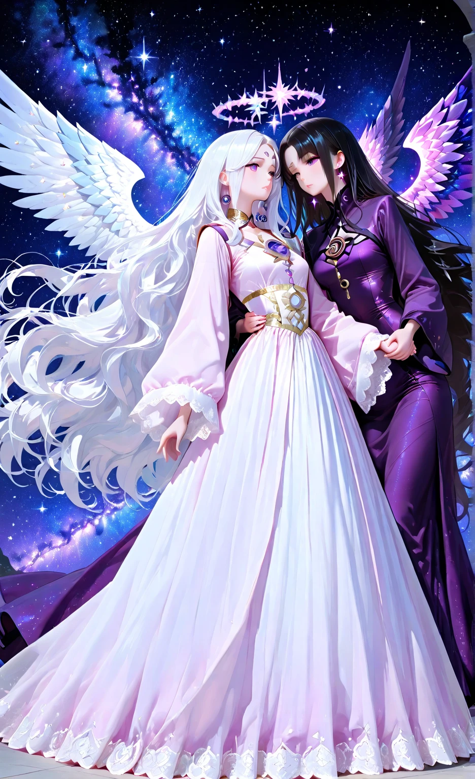 of the Angels embraced, one is male, and the other is female, os dois suspenso no ar (uma imagem angelical da Luz pais lindo, em brilhante colorido A arte de boa qualidade) ico dividido, imagem ( uma imagem infernal em chama Sombrio, de   assustadores trevas)