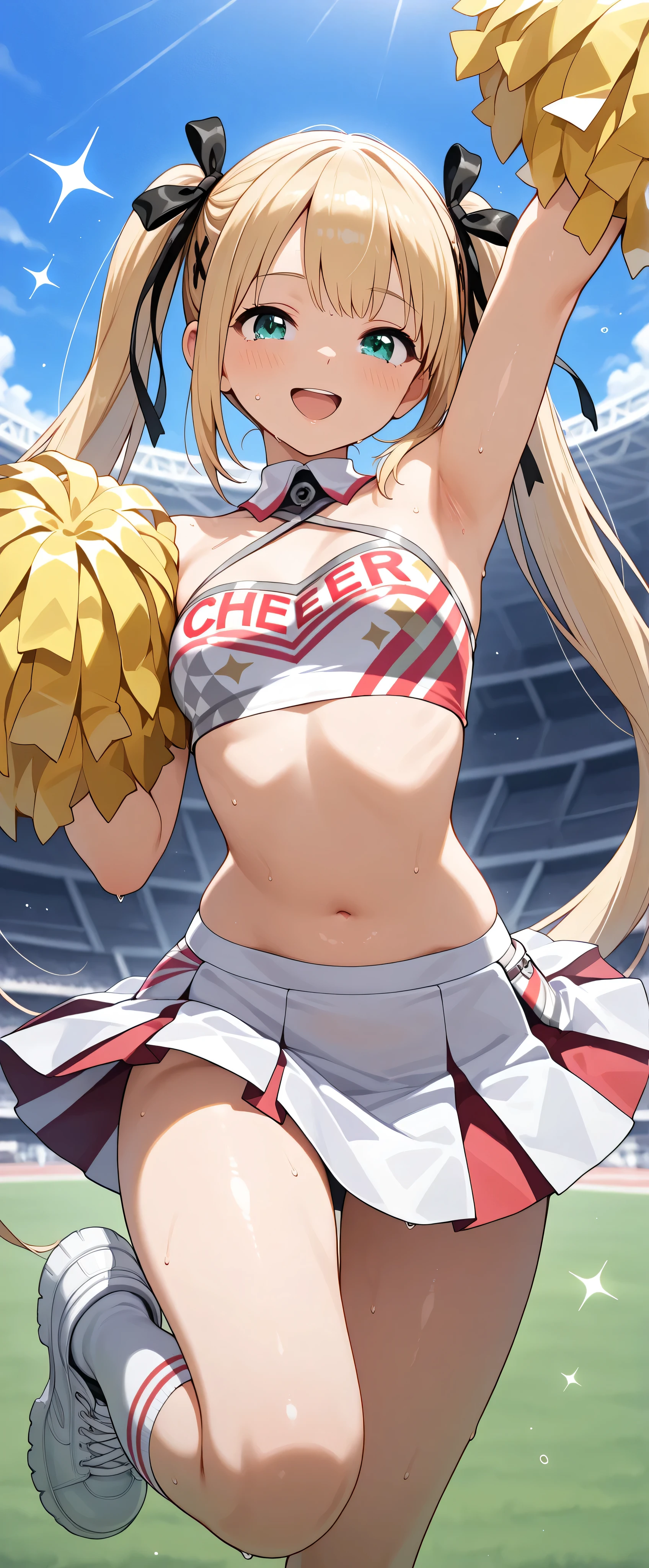 (masterpiece,top quality,super high resolution),1 Japanese woman, (((Very Beautiful Old Lady ))), cute girl with good taste、look at the photographer、 (see-through), very cute face, ,pushes out the dark skin of the natural smile、 , 、, perfect hands and feet, perfect anatomy,((( Sparkling Cheering Uniform ,Cheerleader,Cheerleader,tube top in a bent position))))Stadium,())sweaty,(((tube top in a bent position)))((((open mouth))))marie rose,white skin