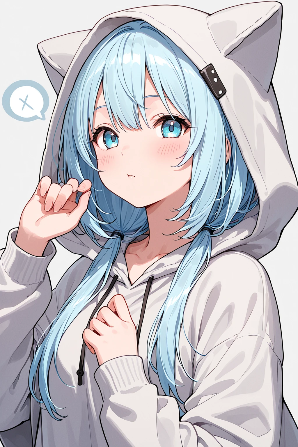 Anime girl with blue hair and blue eyes pointing at something - SeaArt AI