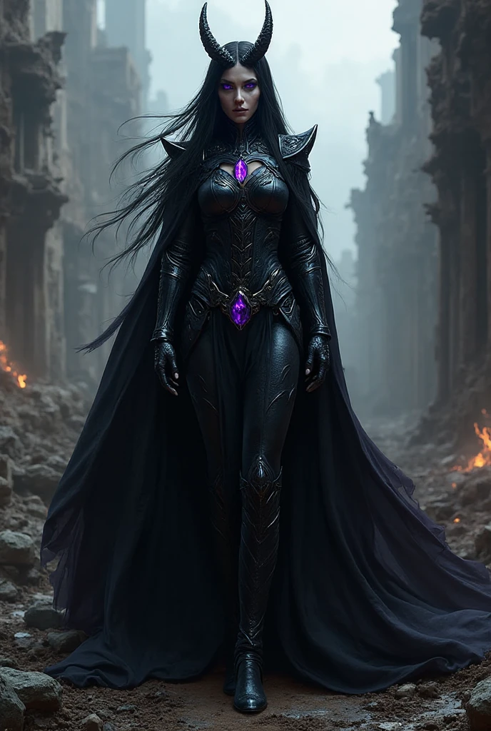 High quality, a female drow dark elf with black long hair and black ...
