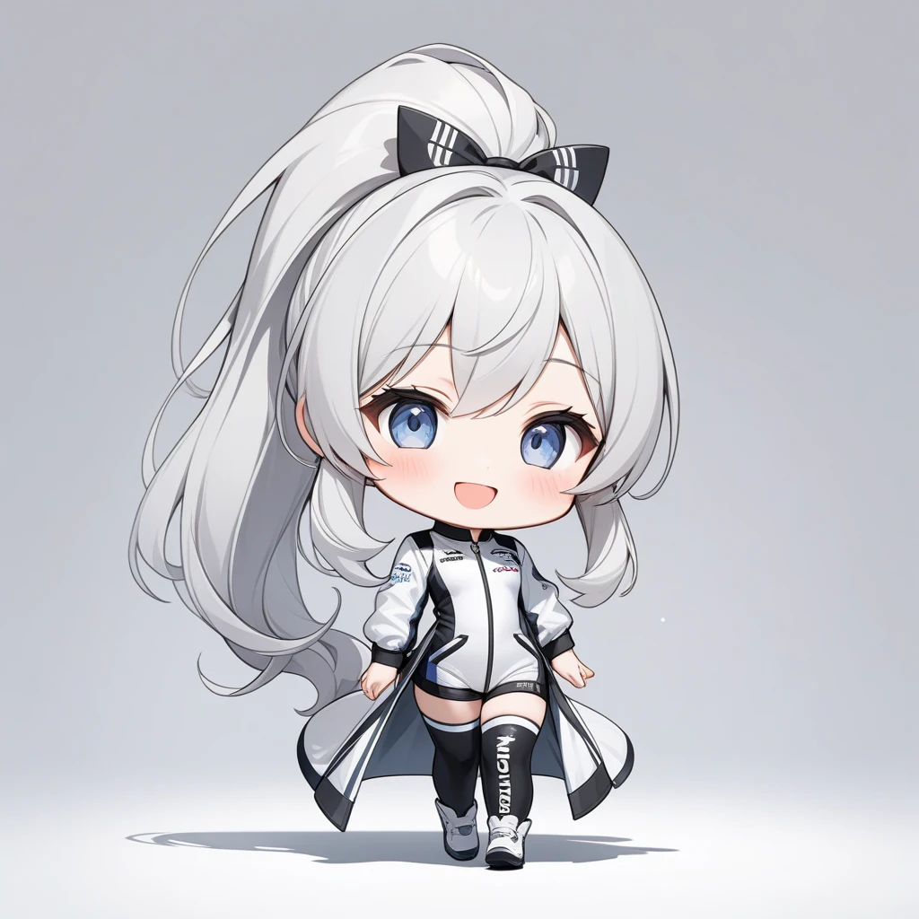 A girl with impressive white hair、Fox ears and tail、Hair Ornament、Black pantyhose、No sleeve、smile、cute shoes with accessories