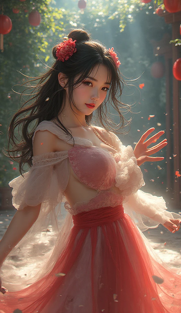 A close up of a woman in a dress and hat holding an umbrella - SeaArt AI