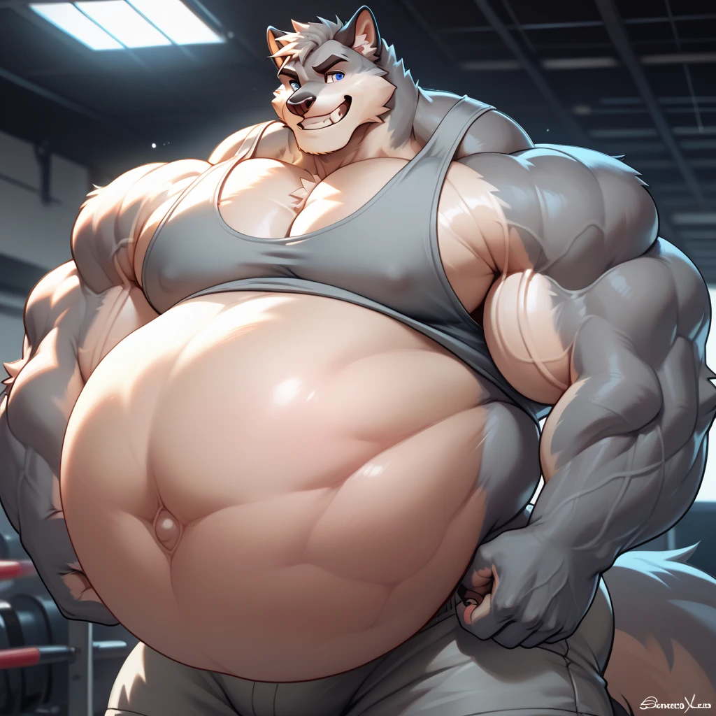 axel cosmas , solo, towel on shoulder,black shorts  plump, huge, gym background, , big fat belly, big , eyes shut, standing, 5 fingers, musclegut body, lineart, normal eyes, wet body, macro body, massive body, huge pecs