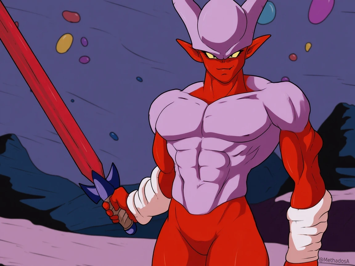 shirtless,topless, red muscles ,red 
