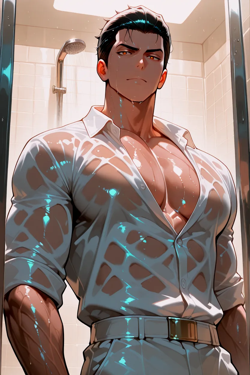 ultra-detailed, masterpiece, best quality, highres, extremely detailed, , (solo shoot:1.5), (1boy:1.5), man, (lean guy:1.5), short hair, work clothes, , , torn clothes, drunk, (restrained:1.5), , handcuffs, bondage, (excessive  on body:1.5), train interior