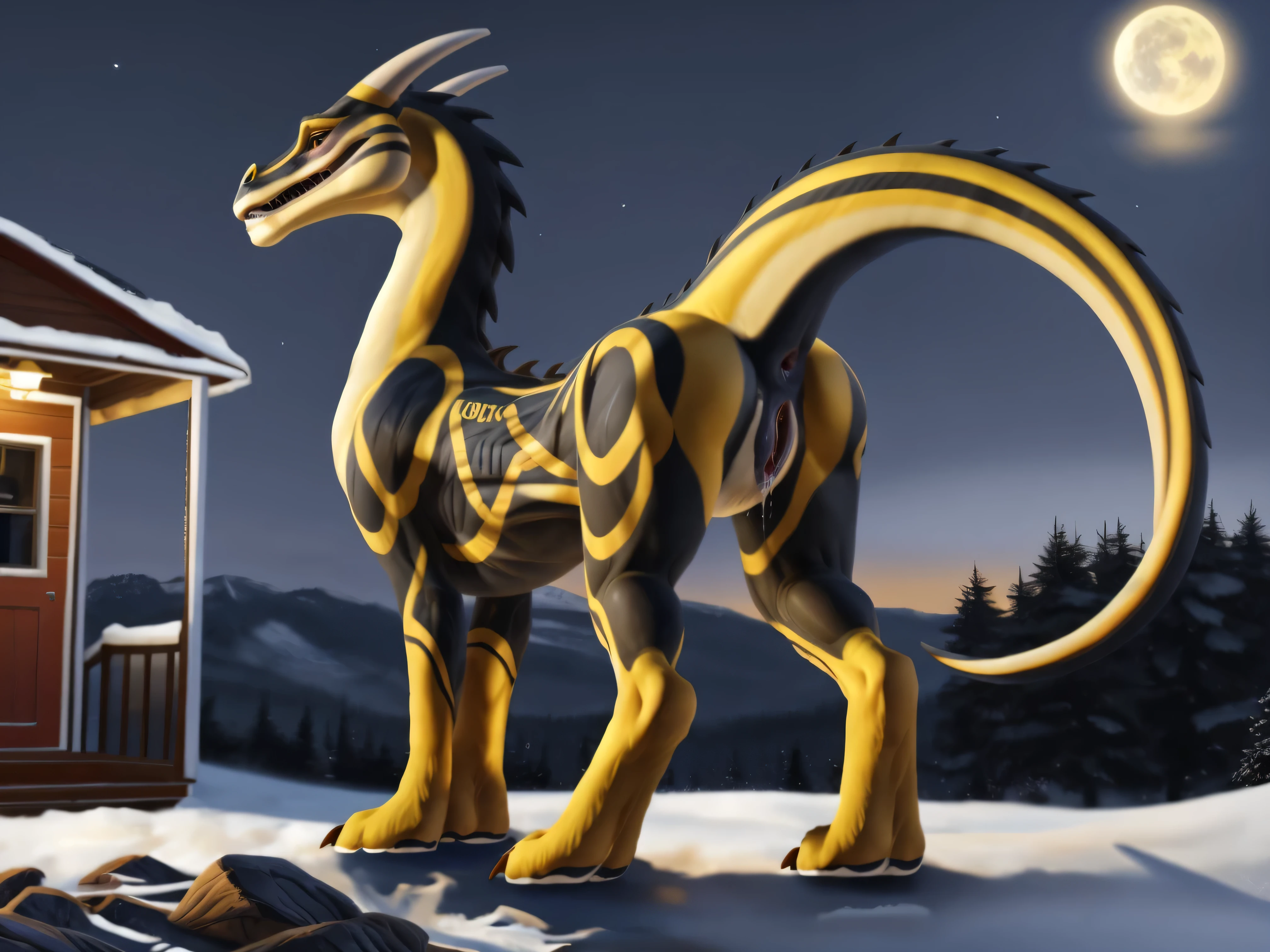 Dragon Booster Beau, female feral solo , highest quality, extremely detailed, 4k, full body, masterpiece, detailed face, perfect genitals, dynamic pose, Beau standing on 4 legs, butt facing to viewer, blushing, wet pussy, looking at viewer seductive, raised tail, rear pointing at viewer, extreme detailed pussy, wet pussy, realistic, detailed background, midnight, stars in the sky, inside abandoned shed, shaded, detailed, hi res, realistic, photography, Dragon booster beau, anatomicly correct, soft Body, rubber skin, raptor pussy, wide body, wide hips, by isvoc, by alena aenami