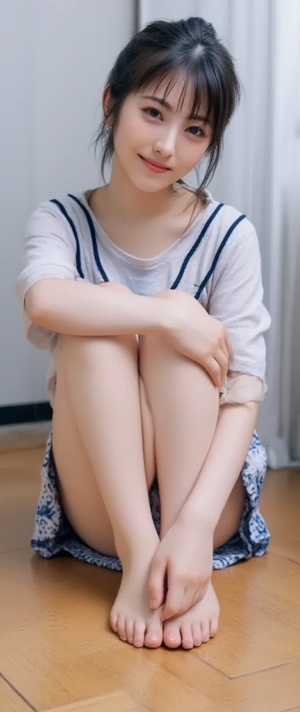 NSFW,{{{masterpiece}}}, {{{highest quality}}}, {{super detailed}}, {figure}, {{very delicate and beautiful}},
break,{{18 year old high school girl,laughter:((I can see tear bags in my droopy eyes))}},{looking at the viewer},{{((Folded hands))、{{squat}},{{white mini skirt}},{{Colorful panties}},{wear sneakers}