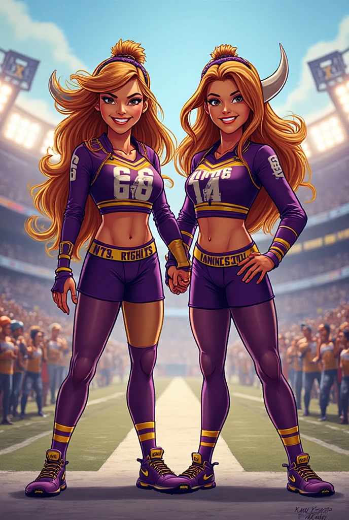 cinematic film still of  <lora:comic art BlacknWhiteComics v1:0.9>
In comic art style two different women in underwear's and a football uniform, perfect face expression, different face expression, comic book style, comic art style, different character, different background, comic ink style, comic color style, adult comic style, graphic novel style, long hair, , looking at viewer, smile, blue eyes, shirt, , blonde hair, multiple girls, black hair, navel, 2girls, cleavage, , panties, , thighs, parted lips, shorts, midriff, looking back, dark skin, , english text, crop top, dark-skinned female, lips, short shorts, thick thighs, clothes writing, , hands on own , shallow depth of field, vignette, highly detailed, high budget, bokeh, cinemascope, moody, epic, gorgeous, film grain, grainy