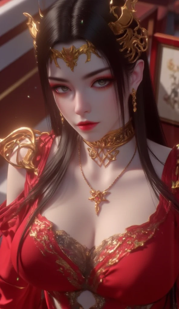 tmasterpiece，Light makeup，Redlip，Long silver messy hair，Wipe the forehead headdress，gracefulness，elegance。ultra fine detailed，Works of masters，Authentic texture，Cinematic lighting realism，perfect works，8k，k hd，Delicate facial features，plumw，Hyper-realism