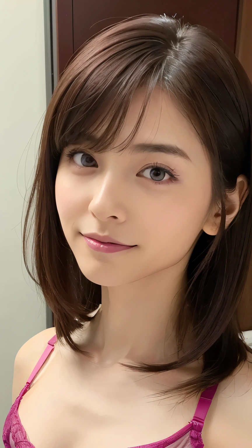 (((Extremely detailed、Ultra-high resolution、masterpiece、Highest quality)))、顔のUltra-high resolutionクローズアップ、long, straight black hair、So that every single hair is clearly visible、The subtle color changes of hair depending on how the light hits it、 The skin is white and smooth、Skin has a natural glow、Fine skin texture、Representing the fine details of pores、Details of the light redness on the forehead and cheeks、Eyes with fine iris details、The eyes depict color gradations and patterns.、Long, natural-looking eyelashes, each and every one visible、Well-groomed eyebrows、眉毛のindivual々The hair is clearly visible、Light reflecting off into the eye、The light in the eyes creates small highlights、The nose is delicate、Fine detail on the nostrils、Lips are plump and naturally pink、Depicts the fine lines and soft curves of the lips、lips are shiny and、The gloss on your lips accentuates their shape.、(((Detailed depiction of lip texture、Particular attention to the depiction of light and shadow、Soft natural light gently illuminates the face from the front、A faint glow on the forehead、A slight shine on the nose、A slight glow on the cheeks、Shadows are cast softly along the contours of the face、Accentuate the sides of your cheekbones、Accentuate the sides of the jawline、Emphasize the sides of the nose、The gloss on her lips reflects the light faintly、Lips emphasize the plump texture、The shadow of the hair gives depth and dimension、indivual々The hair shines in the light、The background is simple and blurred.、Focus on the face 