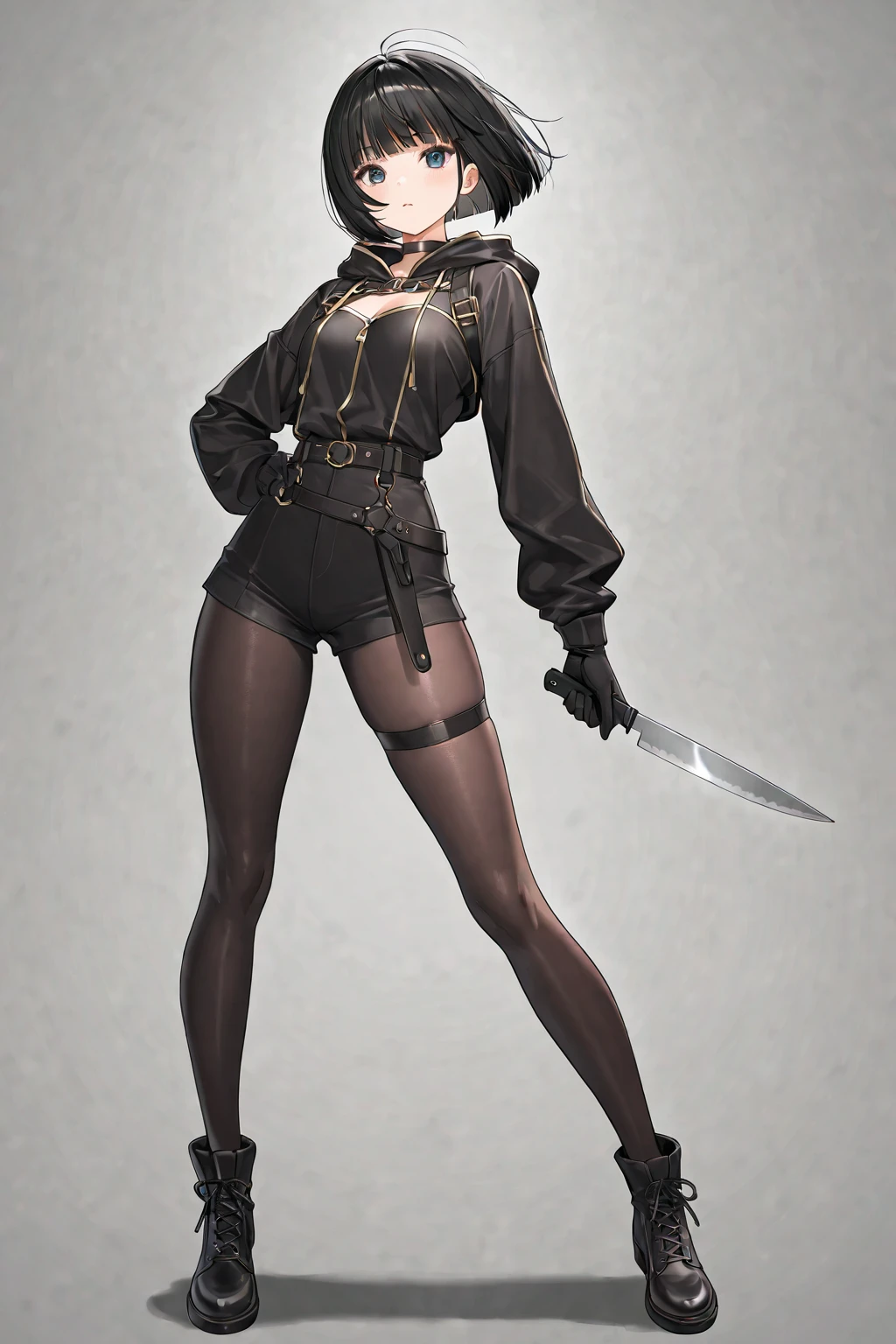 Mini cammy,  ultra long ponytail hair , ultra detailed face, solo, ray tracing, 3D style, 3DMM, ((3 poses per photo)), ((3 poses ouch cada foto)), fully body,(Front view),(Costas Issue), (Emist on the left), show flat belly, (((3 poses per photo))),(very big ), perfect tummy, perfect and symmetrical eyes, (perfect hands), ((Futuristic sword in hand)), ((short hair)),((Open wizard clothes)),white clothing with textured edges, skin fair, luouchas detalhadas, White thigh-high tights with trim, ouchestido aberto ouch "ouch", Waist slender, big legs, low water, Show legs to the top of the waist, (broken fabric falling over the legs),((open top)),ultra realistic skin, realistic human eyes