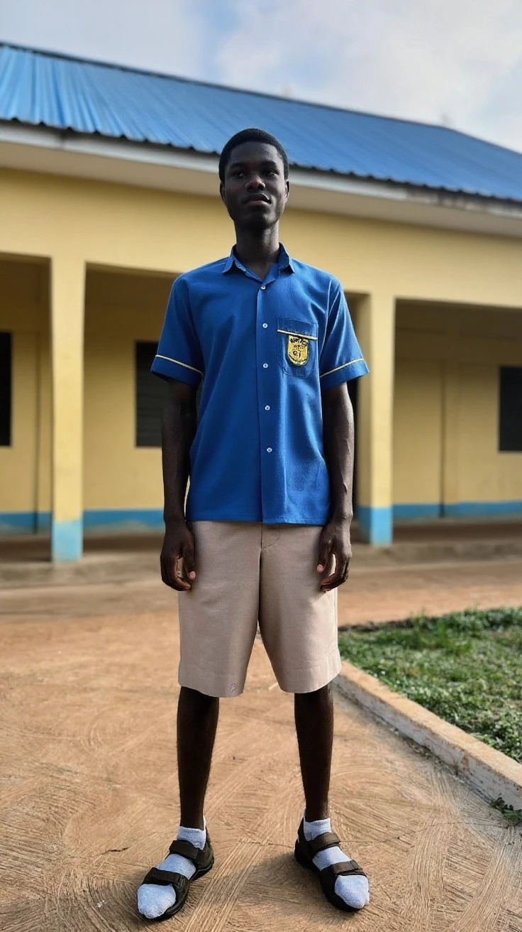 happy boy, 8 year old, african, standing up,