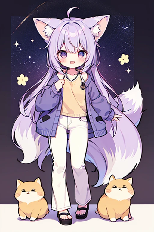 a cute adult male with wolf ears, long white hair, long locks, has a wolf tail, wearing a loose cropped black hoodie, wearing a pair of denim short shorts and fishnet stockings, thick thighs, wide hips, relaxing on mound of fluffy multi colored kawaii plushies, short, very slim, showing slender tummy, heart on hoodie, squishy thighs, has glowing blue eyes. alone, solo (ALONE)(SOLO), surrounded by rainbows, colorful galaxy backround