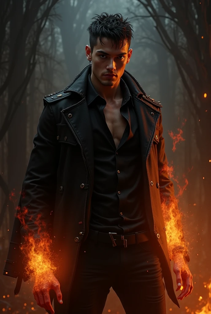 A person with fire powers man with gothic art with tight clothes young ...