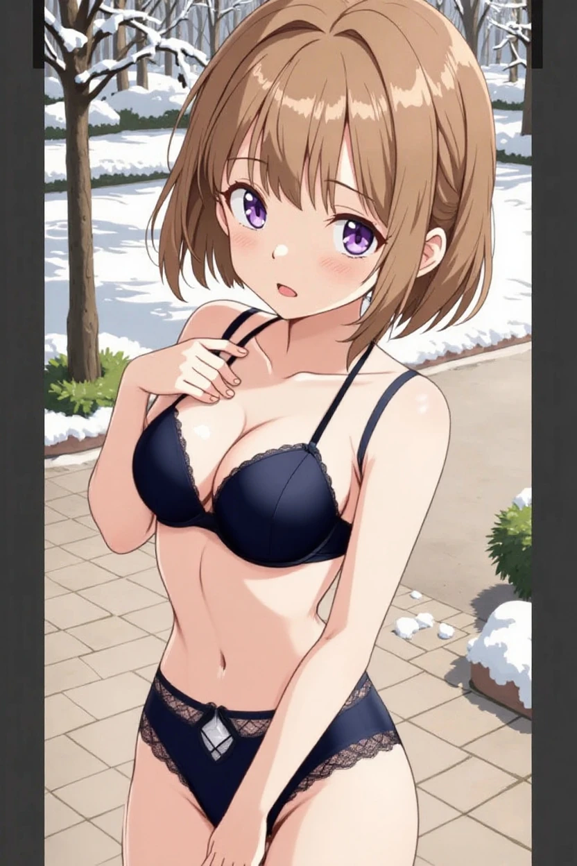 1girl, solo, hair ornament, white , looking at viewer, hairclip, solo, night sky, forest, arms behind head, contrapposto, spread armpits, closed mouth, smile, cowboy shot, , medium hair, 