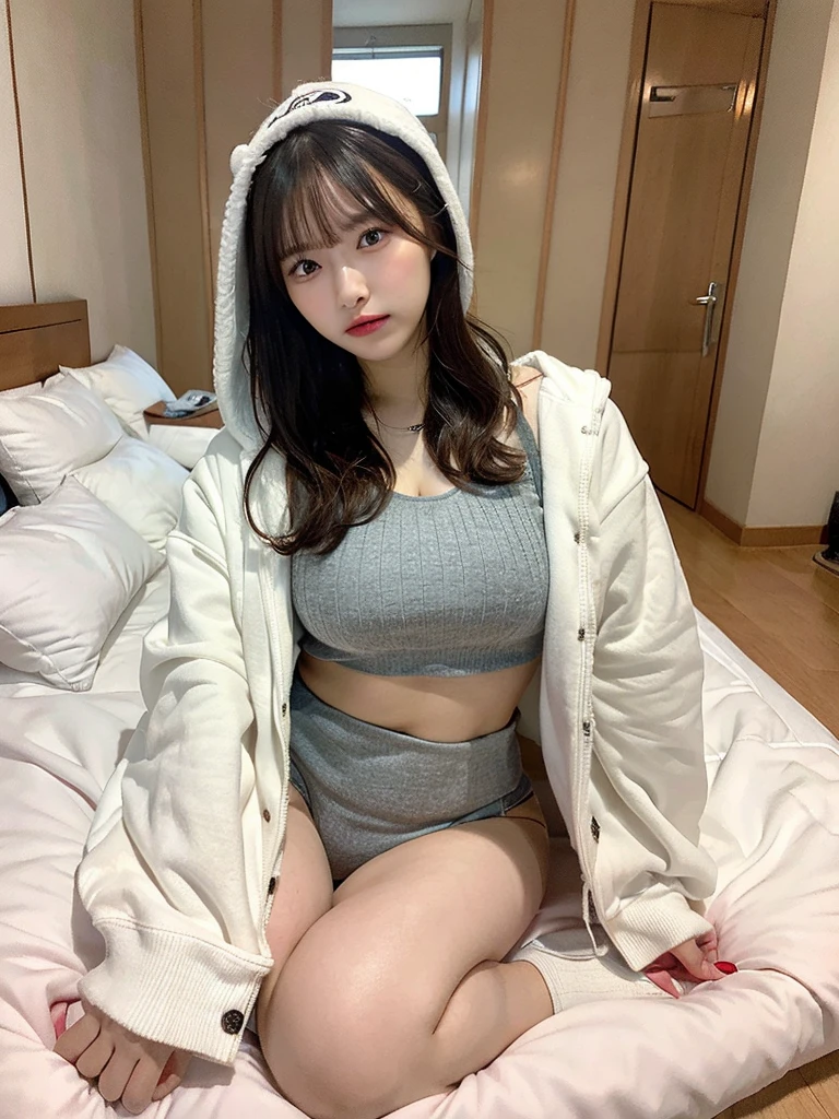 a korean woman  ????? look, whose height is 10000000 kilometers, at the nano-sized miniature endless city of micro-sized endless continent world, she kneel down on top of a lot of nano-sized buildings which are much smaller than her, she feel happy and enjoy
