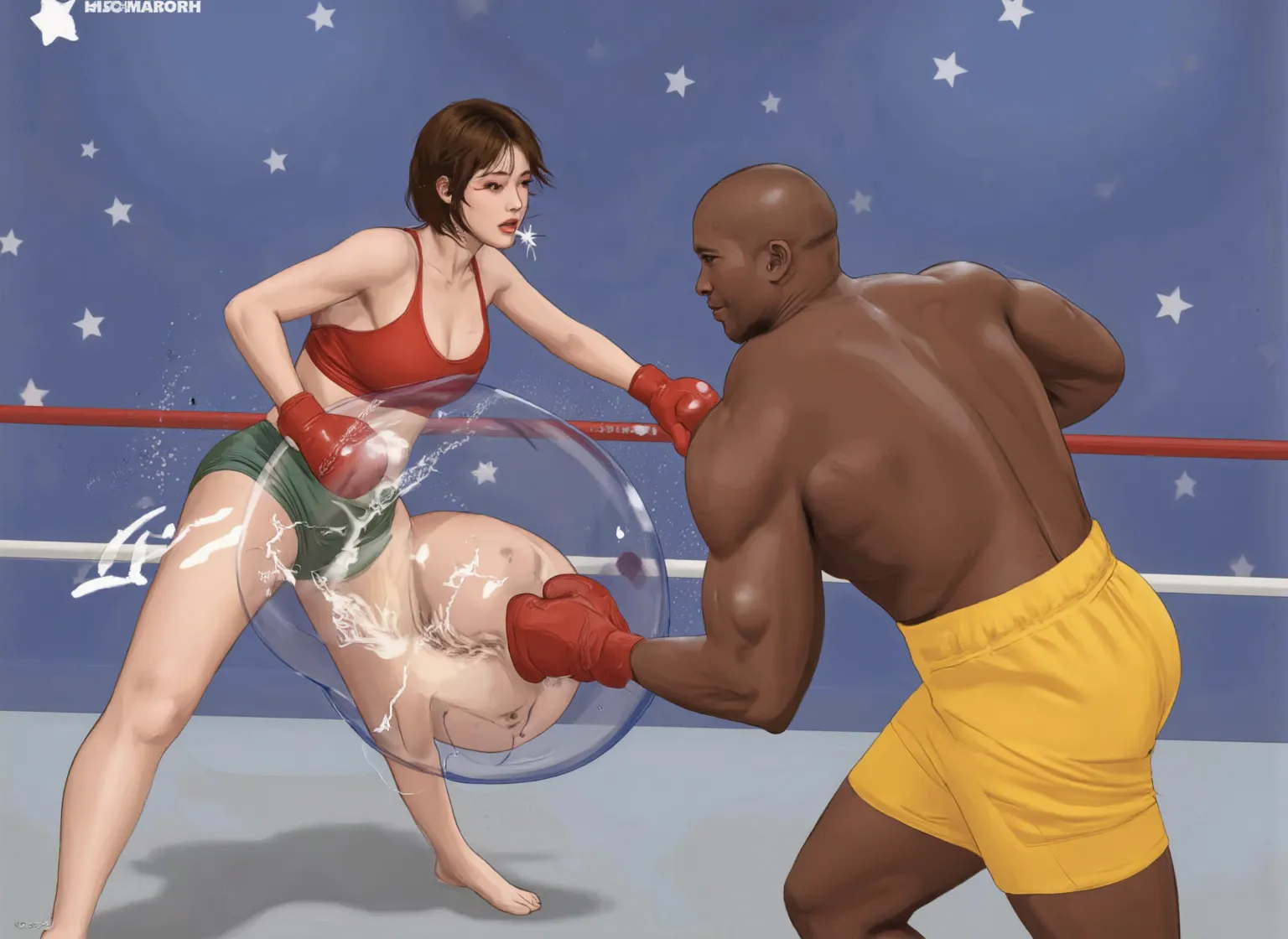 ???? mature woman grabbing her ???，A nail is stuck in my ???，spread your ???? firmly，She was wearing a ????, revealing white evening dress and big red heels.，Her black male friend was standing next to her.，((masterpiece,highest quality)),hd,[[[[intricate details]]]],work,lively, highest quality,masterpiece,ultra high resolution,(lively:1.4)， Several black Doberman Pinschers were lying nearby.,masterpiece, super fine illustration, best quality, light particles, ultra detailed, perfect ???????, Japanese anime style, 8K, (woman), (small ???????), ((black short hair)), shiny hair, shiny skin, oily skin, beautiful face, (white leotard, wrestling boots:1.2), (???????), (???????????, beautiful black eyes, shiny eyes, half-closed eyes), blush cheeks, arched back, get down ?????????, boob on stage, (????? man:1.3), (man behind woman), (intense ???:1.6), (??????????? ???:1.4), ??????? ?????, hetero, (man hold woman's waist:1.4), (??? out), ????, stage, wrestling stage, crowd,pubic hair,perfect ???????