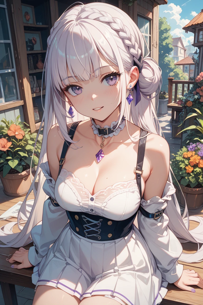 masterpiece, best quality, ultra-detailed, glistening shiny, glowing light, ray tracing, HDR, deph of field, (perfect face, detailed face, detailed eyes), 8k,HD,ultra realistic face, ray tracing, perfect lighting, best quality, ultra-detailed, shiny eyes, (looking at viewer, open mouth smile:1.1), ((1girl)), (mature female:1.4), thicc,
from below, (upper body:1.4), 1girl, mature female, high ponytail, looks at viewer, horny, silver hair, white hair, very long hair, glowing eye, pink eyes, (exhibitionism:1.3), curvy, (massive tits:1.1), glamor, glamorous, voluptuous, huge breasts,
white cheongsam, (slit cheongsams:1.3), (white pantyhose:1.2), (panties under pantyhose:1.3), bridal legwear, (asymmetrical legwear:1.1), lace trim, (showgirl skirt, cross-laced skirt, taut skirt, see-through skirt:0.5), white lace-trimmed gloves, single bridal gauntlet, (bridal garter:1.1), lissome curvaceous beauties, bare shoulders,
bunny girl, rabbit ears,
outdoors, (sitting on stairs:1.1), (blossoms:1.2), sakura blossoms, (torii:1.2), bushes, trees, dappled sunlight, day, maniac, dynamic light, dynamic shadows, windy, belly